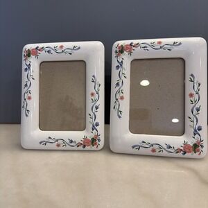 Set Of 2 Vtg 80s/90s Ceramic Floral Tabletop Picture Frames Cottage Core Decor